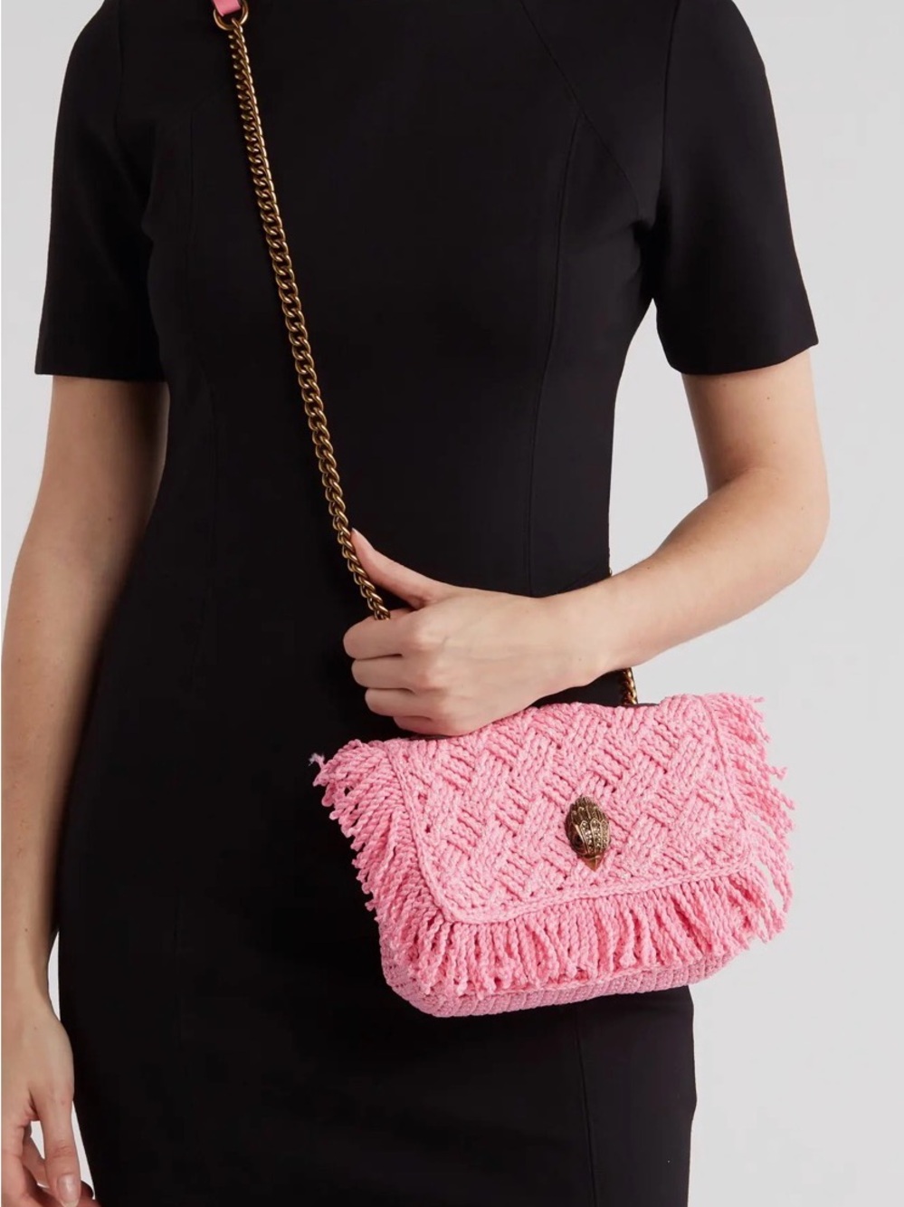 Bright Pink Kurt Geiger London Crochet Kensington Shoulder Bag